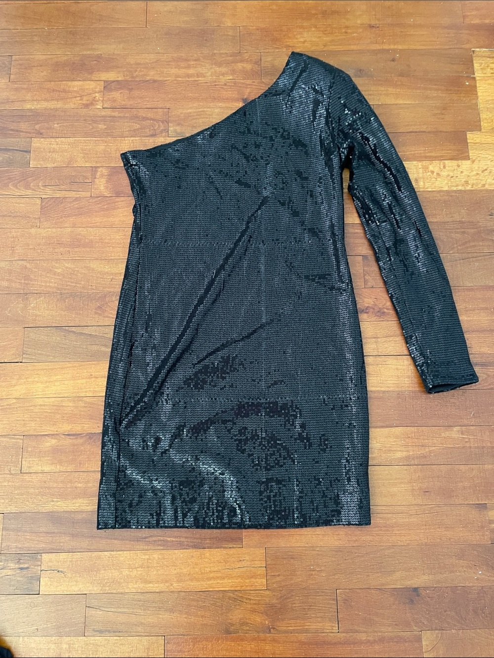 BCBGeneration Black One-Shoulder Sequin Mini Dress